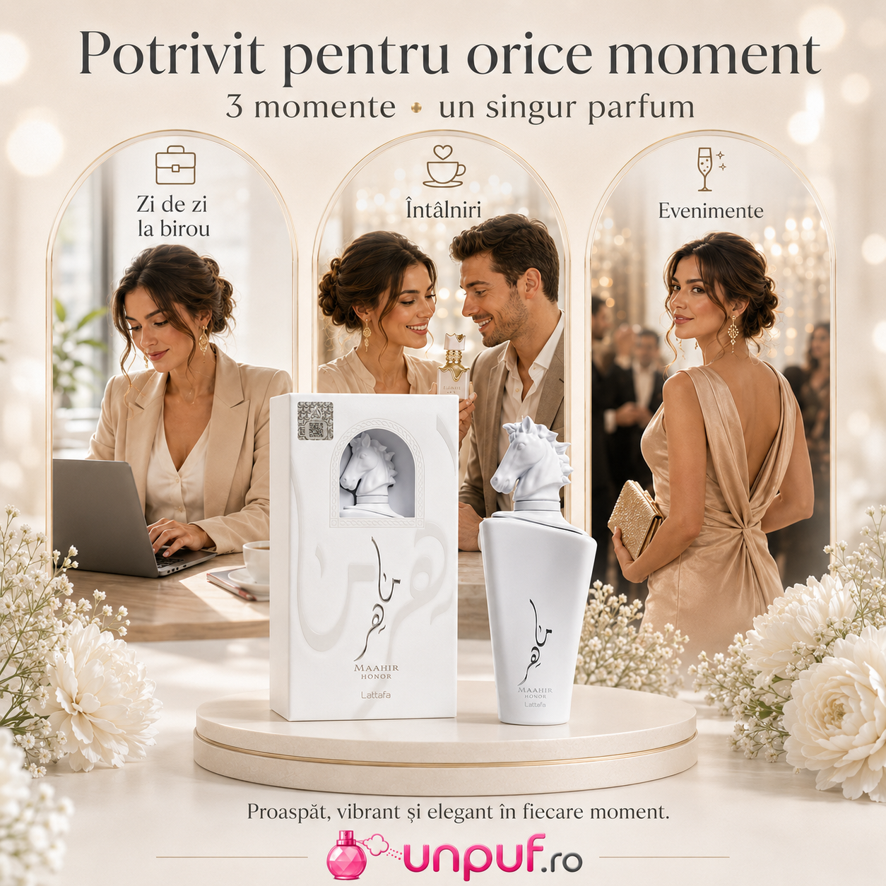 Note olfactive Maahir Honor Lattafa lăm&acirc;ie mentă bergamotă cimbru rozmarin iasomie lavandă mosc cedru ambră